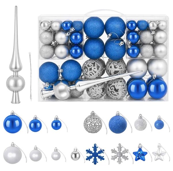 Set božićnih kuglica 111 kom. Plava i srebrna 6 cm Polistiren - Plava i srebrna
