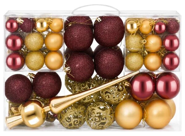 Set božićnih kuglica 111 kom. Zlatna i vinsko crvena 6 cm - Zlatna i vinsko crvena