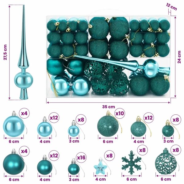 Set božićnih kuglica 111 kom. Zelena 6 cm Polistiren - Zelena