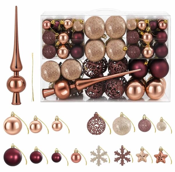 Set božićnih kuglica 111 kom. Boja šampanjca i smeđa 6 cm - Boja šampanjca i smeđa