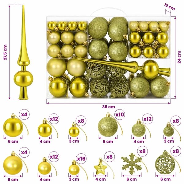 Set božićnih kuglica 111 kom. Svijetlo zelena 6 cm Polistiren - Svijetlo zelena