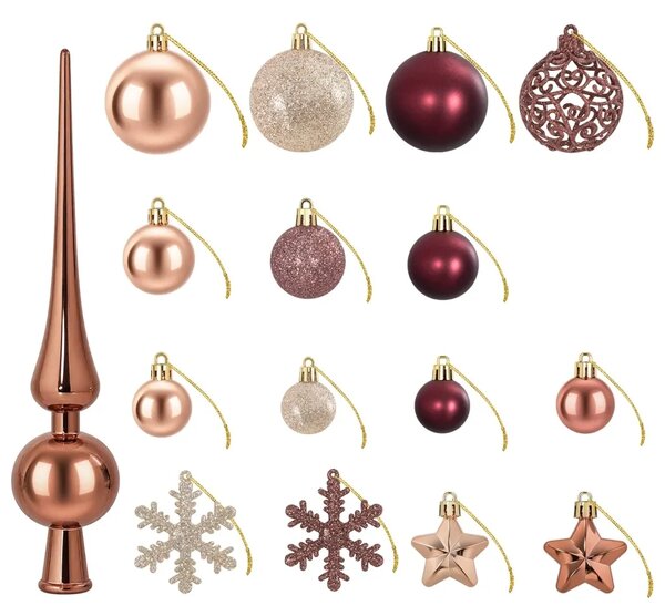 Set božićnih kuglica 111 kom. Boja šampanjca i smeđa 6 cm - Boja šampanjca i smeđa