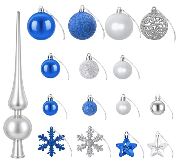 Set božićnih kuglica 111 kom. Plava i srebrna 6 cm Polistiren - Plava i srebrna