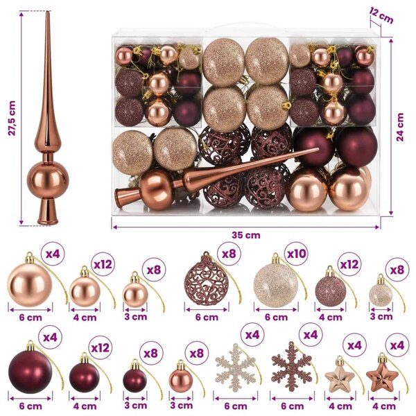 Set božićnih kuglica 111 kom. Boja šampanjca i smeđa 6 cm - Boja šampanjca i smeđa