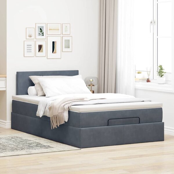 Otomanski krevet s madracem i LED tamnosivi 120x190cm baršun - Siva / 120 x 190 cm