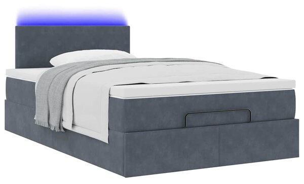 Otomanski krevet s madracem i LED tamnosivi 120x190cm baršun - Siva / 120 x 190 cm