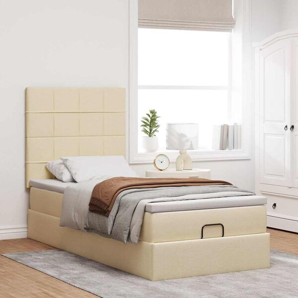 Otomanski okvir kreveta s madraca krem 90x190cm od tkanine - Krema / 90 x 190 cm