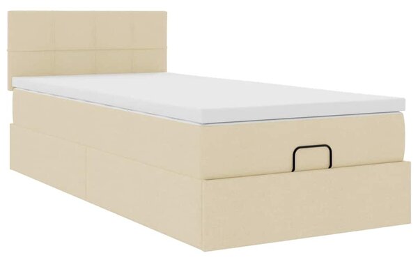 Otomanski krevet s madracem krem 90x200 cm tkanine - Krema / 90 x 200 cm