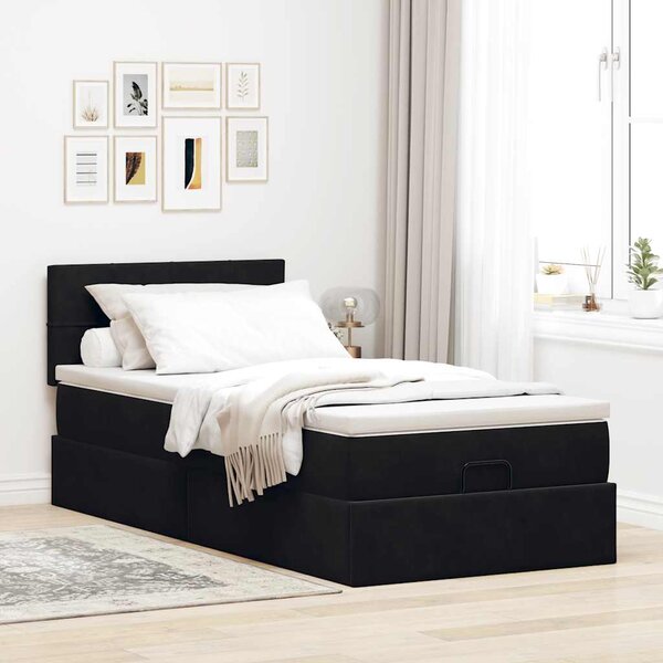 Otomanski okvir kreveta s madraca crni 80x200cm baršunasti - Crna / 80 x 200 cm