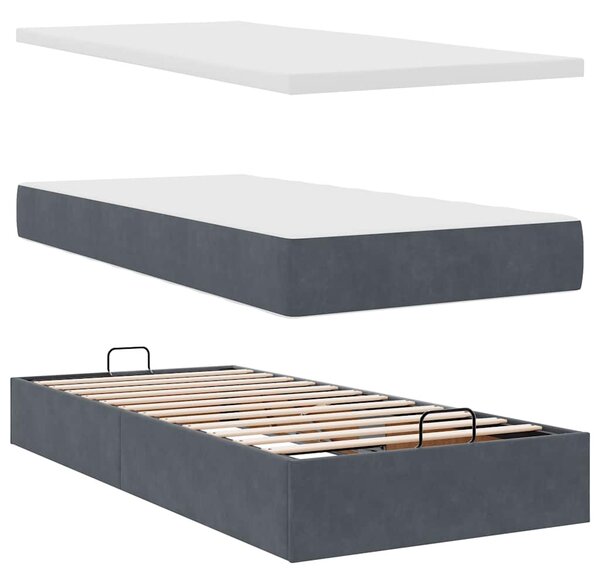 Otomanski okvir kreveta s madraca tamnosivi 90x200cm baršunasti - Siva / 90 x 200 cm