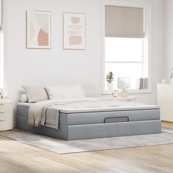 Otomanski krevet s madracem svijetlosivi 160x200 cm tkanine - Siva / 160 x 200 cm