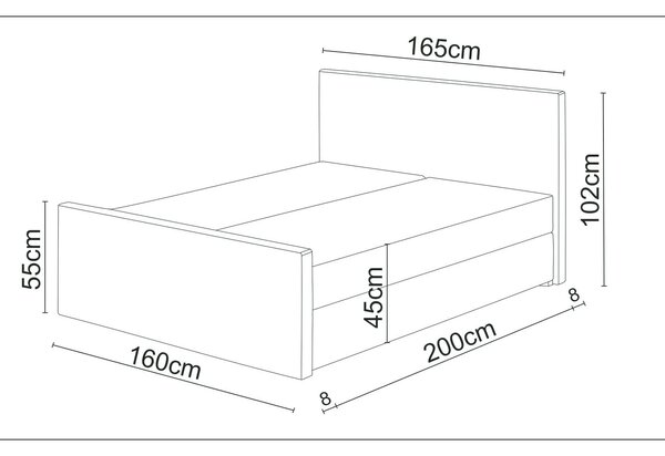 Bračni krevet Boxspring 160 cm Milagros 1 (siva) (s madracem i prostorom za odlaganje)