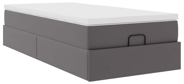 Otomanski okvir kreveta s madracem sivi 80x200cm umjetna koža - Siva / 80 x 200 cm