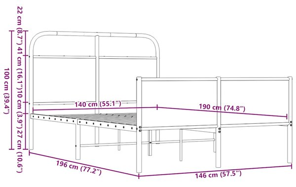 Okvir kreveta bez madraca smeđa boja hrasta 140x190 cm drveni - Smeđa / 140 x 190 cm