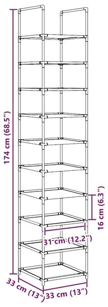 Stalak za cipele 10 razina crni 33x33x174 cm netkana tkanina - 1