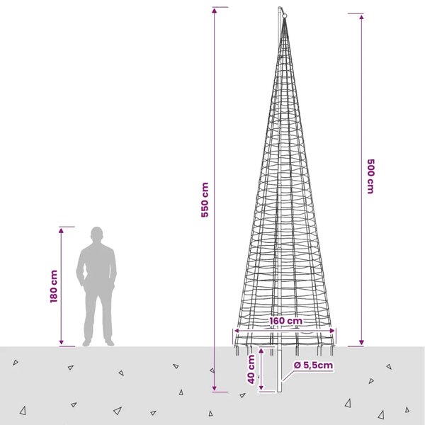 Božićno drvce od svjetlosnih niti s klinom i jarbolom 500 cm - Plava 500 cm