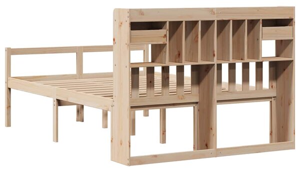 Krevet s regalom za knjige bez madraca 140x190 cm od borovine - Smeđa / 140 x 190 cm