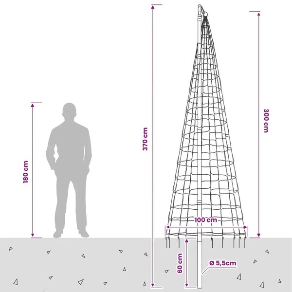 Božićno drvce od svjetlosnih niti s klinom i jarbolom 300 cm - Plava 300 cm