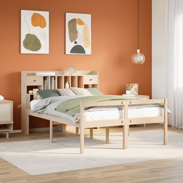 Krevet s regalom za knjige bez madraca 140x190 cm od borovine - Smeđa / 140 x 190 cm