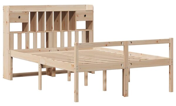 Krevet s regalom za knjige bez madraca 140x190 cm od borovine - Smeđa / 140 x 190 cm