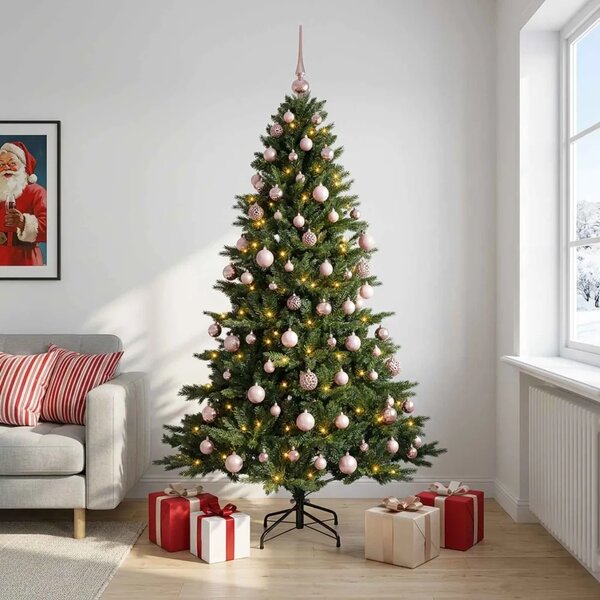 Umjetno božićno drvce s kuglicom 180 cm 300 LED lampica - 180 cm s LED-ima i ružičastim lopticama