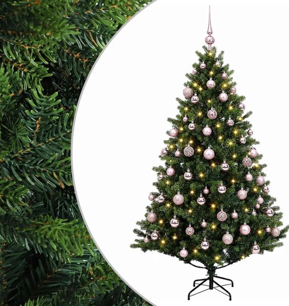 Umjetno božićno drvce s kuglicom 180 cm 300 LED lampica - Zelena 180 cm s LED-ima i ružičastim lopticama