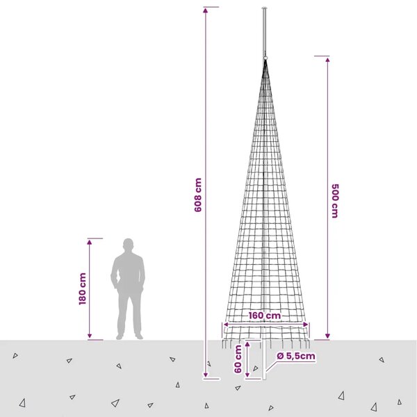 Božićno drvce od svjetlosnih niti s klinom i jarbolom 500 cm - Topla bijela