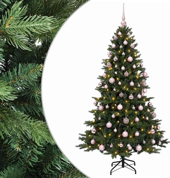 Umjetno božićno drvce s kuglicom 180 cm 300 LED lampica - 180 cm s LED-ima i ružičastim lopticama