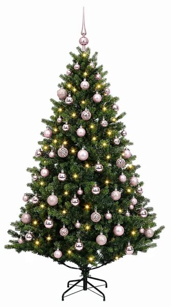 Umjetno božićno drvce s kuglicom 180 cm 300 LED lampica - Zelena 180 cm s LED-ima i ružičastim lopticama