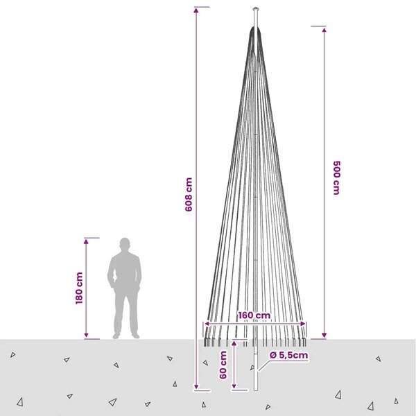 Božićno drvce od svjetlosnih niti s klinom i jarbolom 500 cm