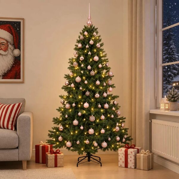 Umjetno božićno drvce s kuglicom 180 cm 300 LED lampica - 180 cm s LED-ima i ružičastim lopticama