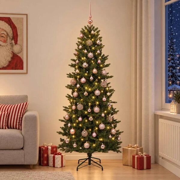 Umjetno božićno drvce s kuglicom 180 cm 300 LED lampica - Zelena 180 cm s LED-ima i ružičastim lopticama