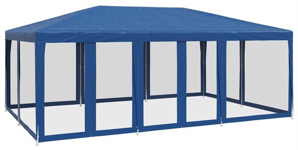 Šator za zabave s 10 mrežastih bočnih zidova plavi 6x4 m HDPE - Plava / 6 x 4 m