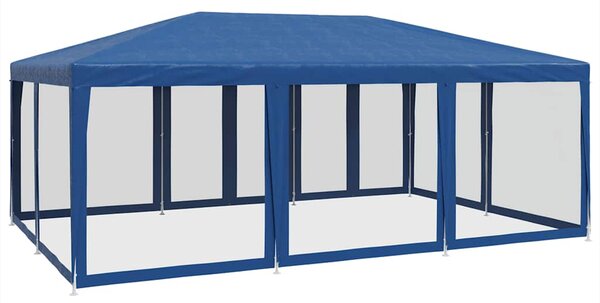Šator za zabave s 10 mrežastih bočnih zidova plavi 6x4 m HDPE - Plava / 6 x 4 m