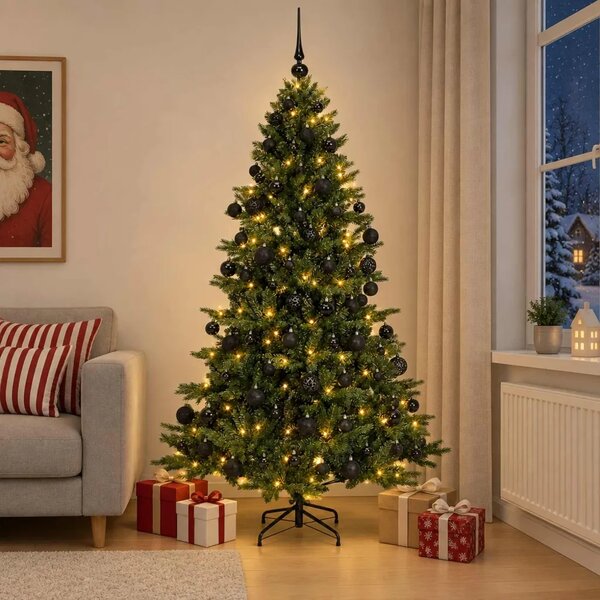 Umjetno božićno drvce s kuglicom 180 cm 300 LED lampica - 180 cm s LED-ima i crnim lopticama