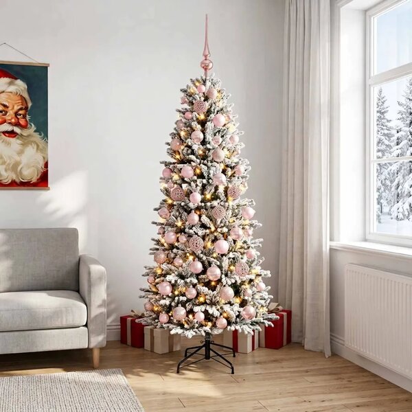 Umjetno božićno drvce s kuglicom 180 cm 300 LED lampica - Zelena i bijela 180 cm s LED-ima i ružičastim lopticama