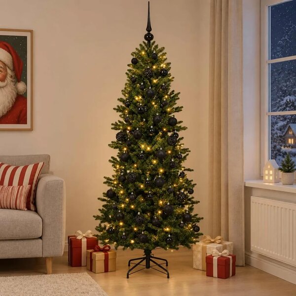Umjetno božićno drvce s kuglicom 180 cm 300 LED lampica - Zelena 180 cm s LED-ima i crnim lopticama