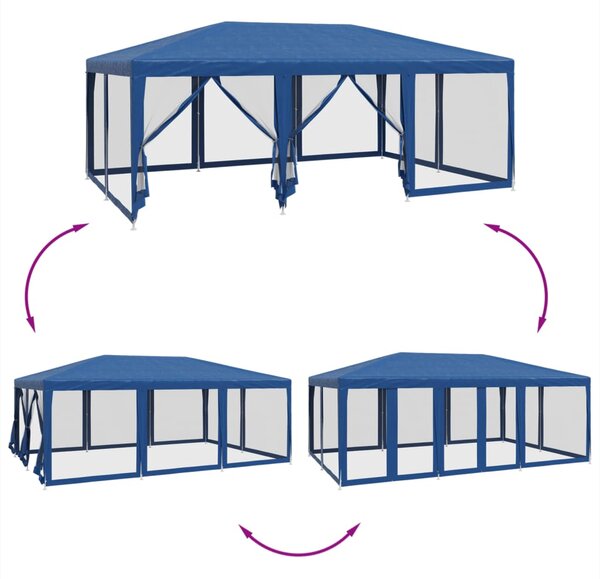 Šator za zabave s 10 mrežastih bočnih zidova plavi 6x4 m HDPE - Plava / 6 x 4 m