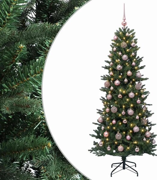 Umjetno božićno drvce s kuglicom 180 cm 300 LED lampica - Zelena 180 cm s LED-ima i ružičastim lopticama