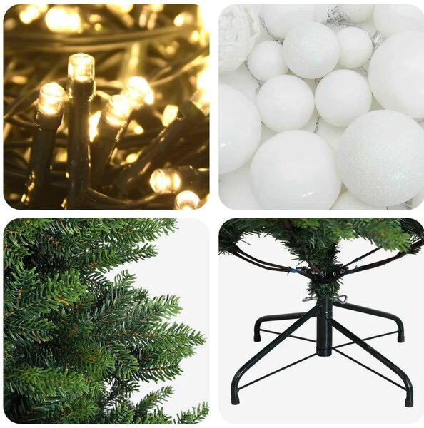 Umjetno božićno drvce s kuglicama 120 cm 150 LED lampica - Zelena 120 cm s LED žaruljama i bijelim kuglicama