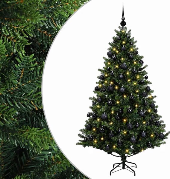 Umjetno božićno drvce s kuglicama 180 cm 300 LED lampica - Zelena 180 cm s LED-ima i crnim lopticama