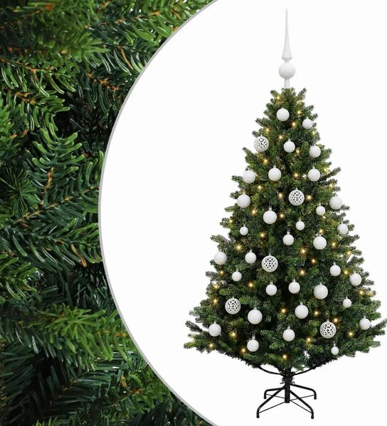 Umjetno božićno drvce s kuglicama 120 cm 150 LED lampica - Zelena 120 cm s LED žaruljama i bijelim kuglicama