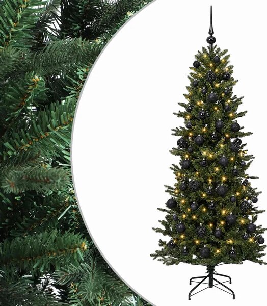 Umjetno božićno drvce s kuglicom 180 cm 300 LED lampica - Zelena 180 cm s LED-ima i crnim lopticama