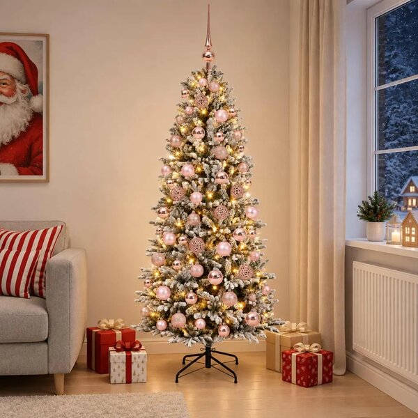 Umjetno božićno drvce s kuglicom 180 cm 300 LED lampica - Zelena i bijela 180 cm s LED-ima i ružičastim lopticama