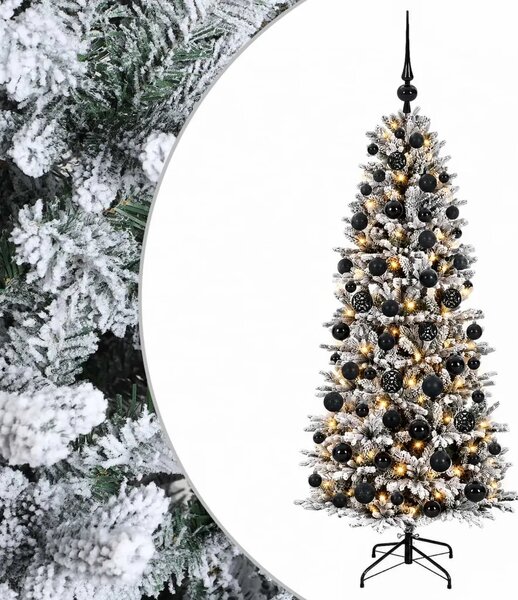 Umjetno božićno drvce s kuglicom 180 cm 300 LED lampica - Zelena i bijela 180 cm s LED-ima i crnim lopticama