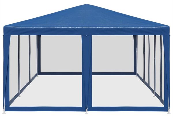 Šator za zabave s 10 mrežastih bočnih zidova plavi 6x4 m HDPE - Plava / 6 x 4 m