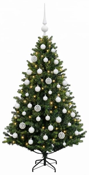 Umjetno božićno drvce s kuglicama 120 cm 150 LED lampica - Zelena 120 cm s LED žaruljama i bijelim kuglicama