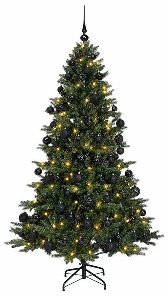 Umjetno božićno drvce s kuglicom 180 cm 300 LED lampica - 180 cm s LED-ima i crnim lopticama