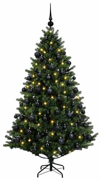 Umjetno božićno drvce s kuglicama 180 cm 300 LED lampica - Zelena 180 cm s LED-ima i crnim lopticama