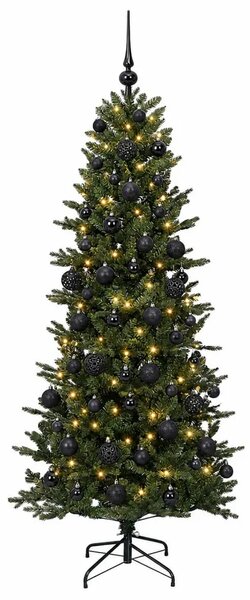 Umjetno božićno drvce s kuglicom 180 cm 300 LED lampica - Zelena 180 cm s LED-ima i crnim lopticama